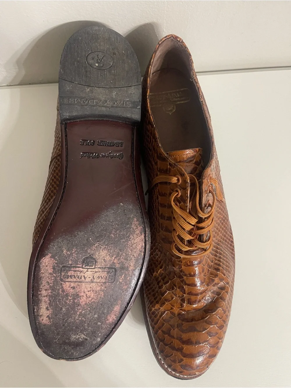 Madison Stacy Adams Anaconda Cognac Brown Textured Leather Lace-Up Oxfords 11.5